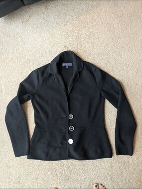 Jones New York Black Women's Knit Combed Cotton Blazer Jacket With Gold Buttons